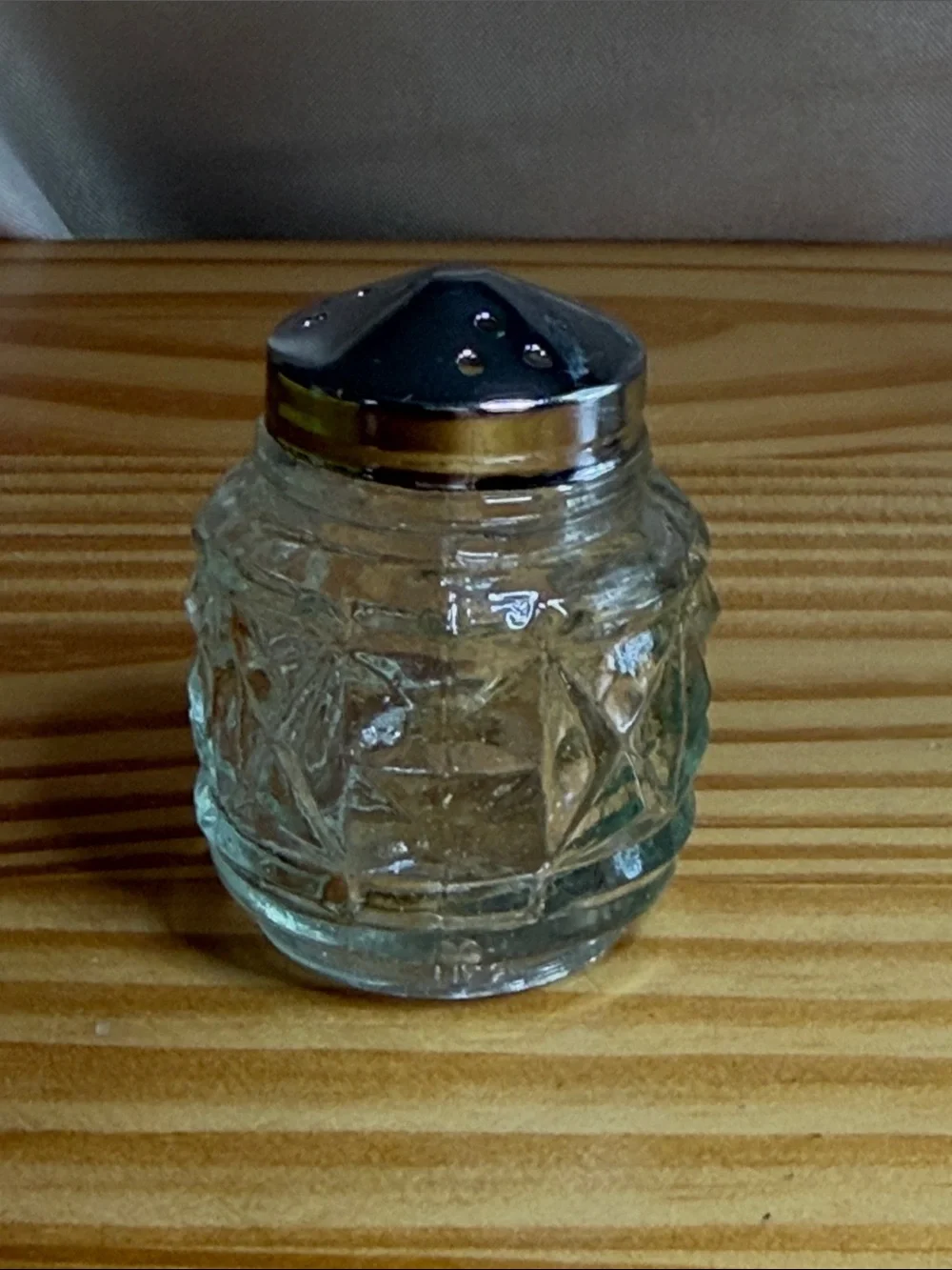Vintage 4-Piece Cut Glass Condiment Set with Silver Tone Caddy Chrome Basket